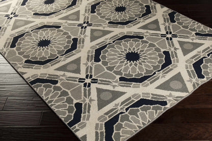 Hetland Area Carpet rug by Boutique Rugs in beige gray navy geometric medallion pattern on Tampa Home & Garden Store
