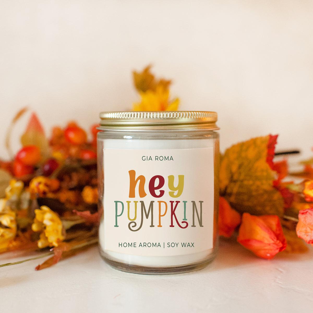 Baked Pumpkin Candle by Gia Roma, soy wax in a clear glass jar with a metal lid on Tampa Home & Garden Store