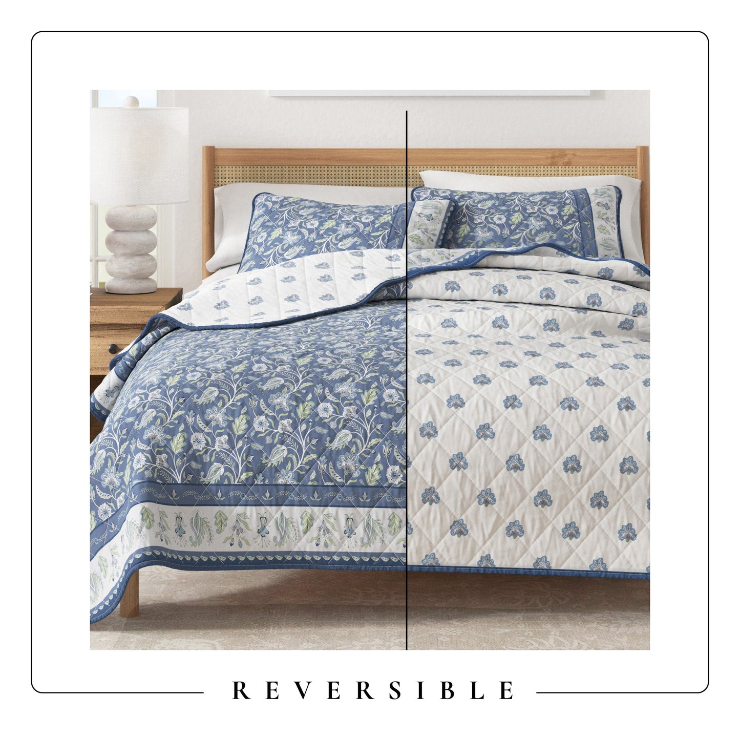 Reversible Floral Boho Cotton Quilt And Sham