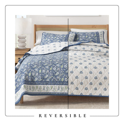 Reversible Floral Boho Cotton Quilt And Sham