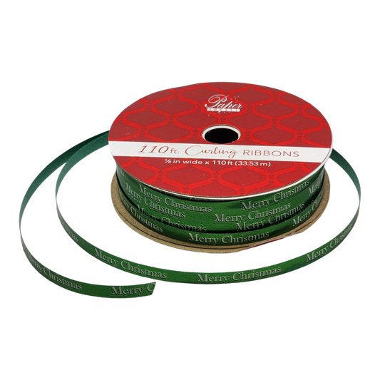 1/8 Inch Curling Ribbon - 110 Feet - Merry Christmas