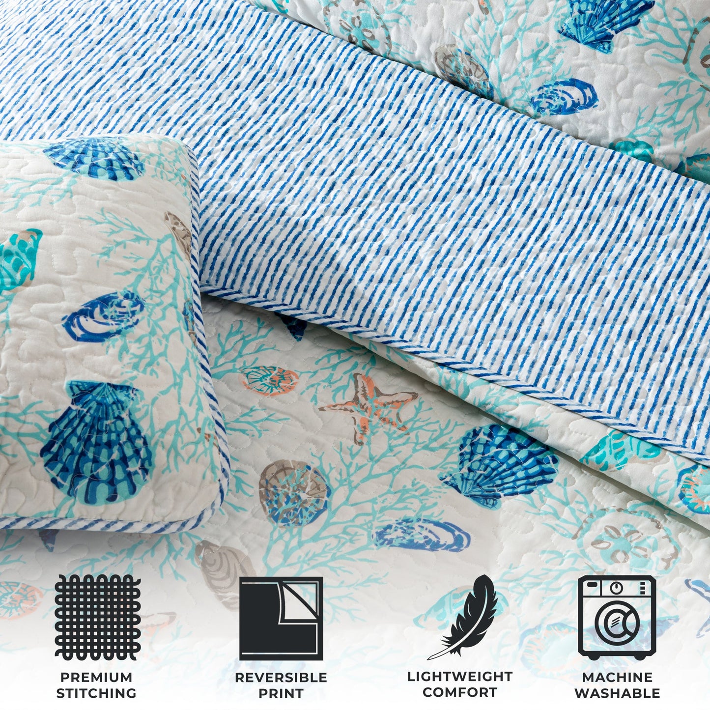 Coastal Blue Microfiber Quilt Set and Bedding