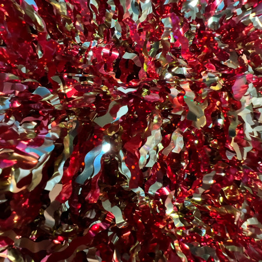 Red and Gold Holographic  Garland  Wavy Cut  3ply - Tampa Home & Garden Store