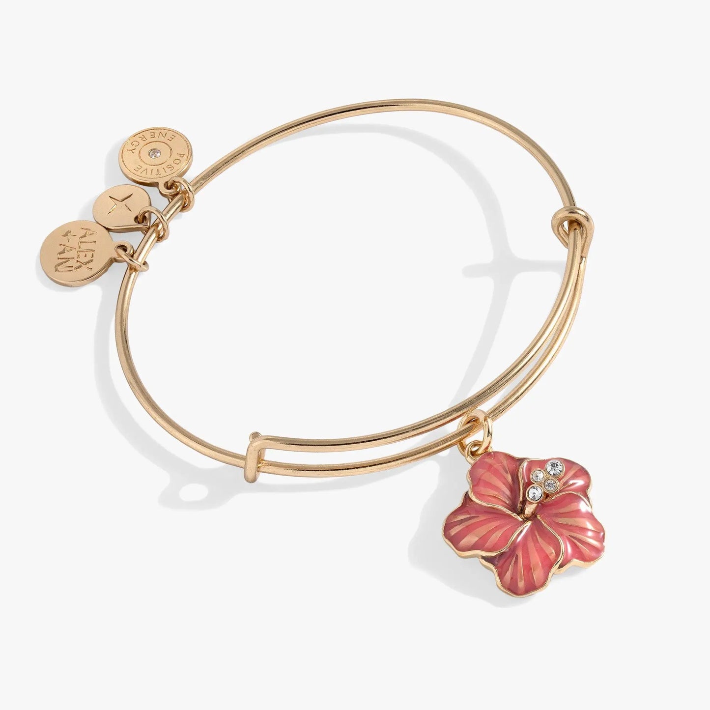 Hibiscus Charm Bangle, gold-tone bracelet with pink hibiscus charm by ALEX AND ANI on Tampa Home & Garden Store