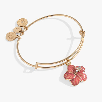 Hibiscus Charm Bangle, gold-tone bracelet with pink hibiscus charm by ALEX AND ANI on Tampa Home & Garden Store