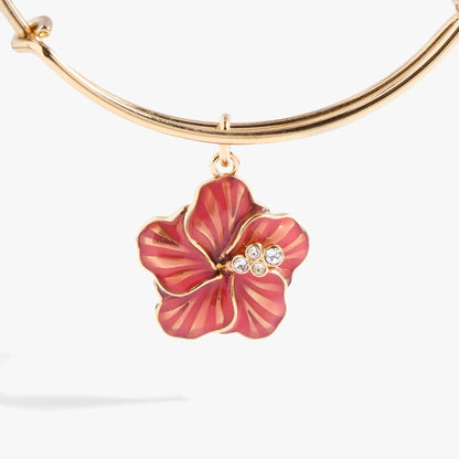 Hibiscus Charm Bangle by ALEX AND ANI with pink enamel flower, crystal accents, gold-tone on Tampa Home & Garden Store