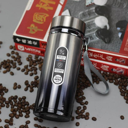 Thermos mug Stevvex stainless steel vacuum insulated with carry strap, spill-proof lid on Tampa Home & Garden Store