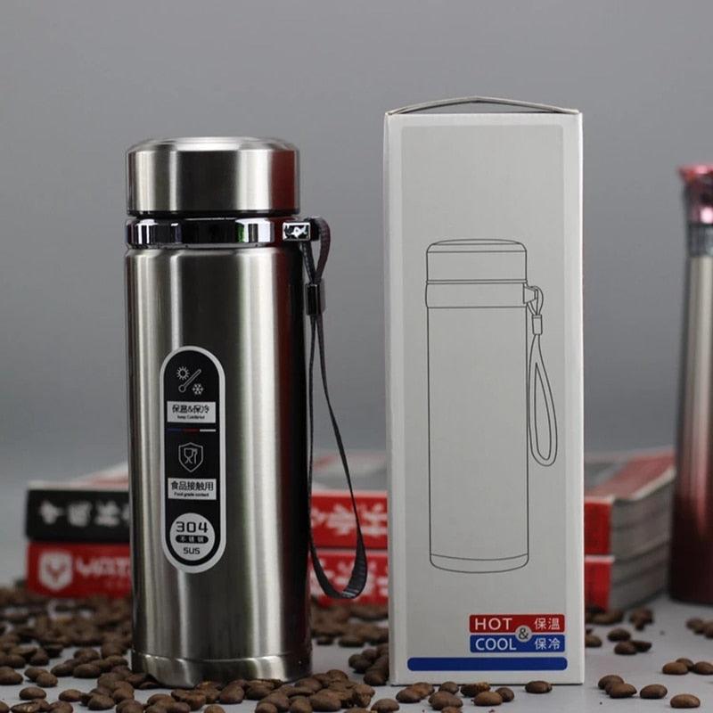 Stevvex stainless steel vacuum insulated thermos mug with strap, silver finish, 1 bottle on Tampa Home & Garden Store
