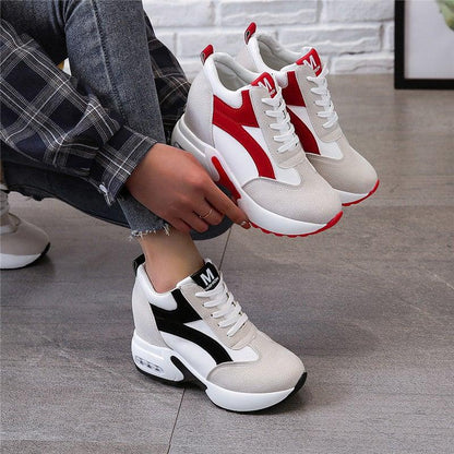 Stevvex sneakers white/cream with black stripe plus white/red pair air cushioned platform lace-up on Tampa Home & Garden Store