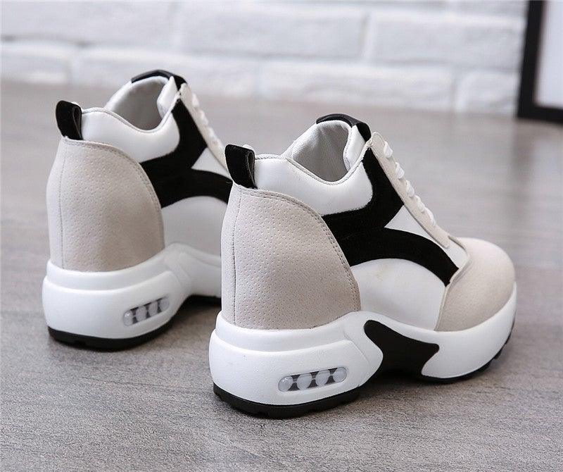 Stevvex sneakers white/black platform lace-up leather trainers with beige heel and air cushion on Tampa Home & Garden Store