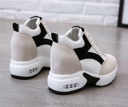 Stevvex sneakers white/black platform lace-up leather trainers with beige heel and air cushion on Tampa Home & Garden Store