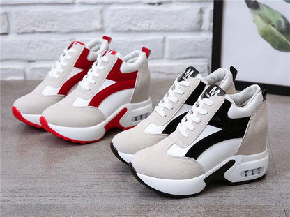 Stevvex platform sneakers with lace up beige white base in red and black colorways on Tampa Home & Garden Store