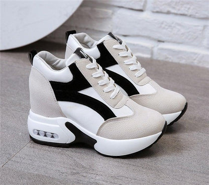 Stevvex platform sneakers pair in beige white black with lace-up front and air-cushioned sole on Tampa Home & Garden Store