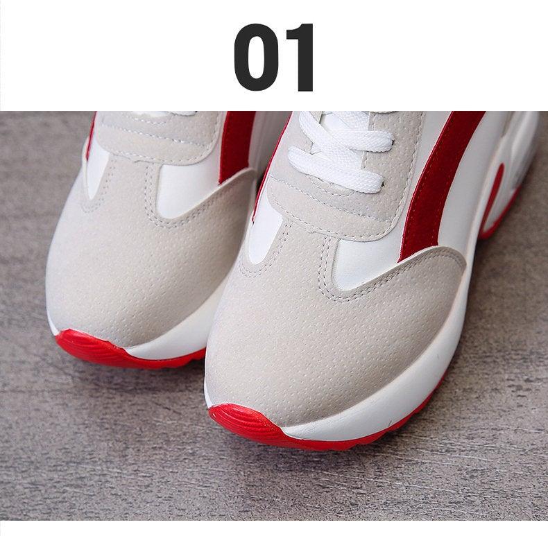 Stevvex sneakers beige/white red accents lace-up air cushion casual athletic shoes pair on Tampa Home & Garden Store
