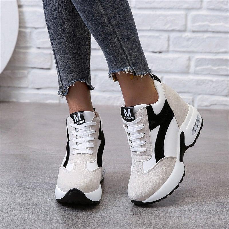 Lace-up chunky sneakers by M FASHION in white beige and black with air cushion sole on Tampa Home & Garden Store