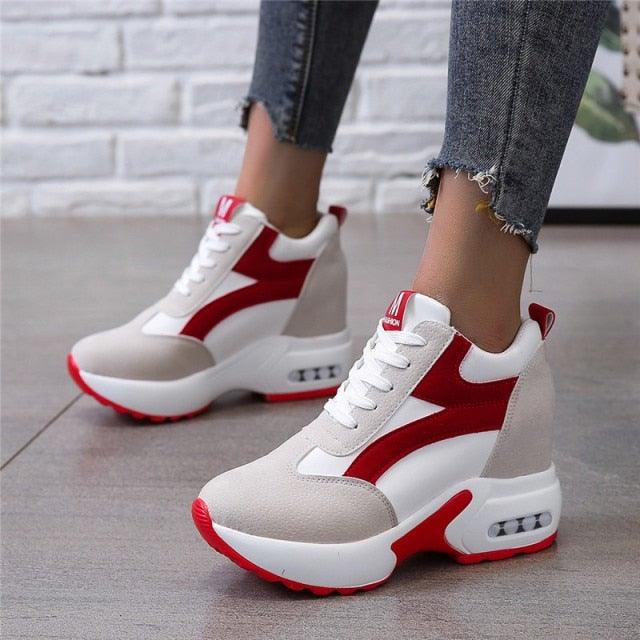 Platform sneakers Stevvex white and red with air cushion and lace-up leather trainers on Tampa Home & Garden Store