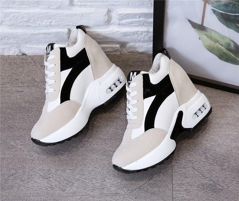 Stevvex platform sneakers beige black white pair with lace-up front and visible air cushions on Tampa Home & Garden Store