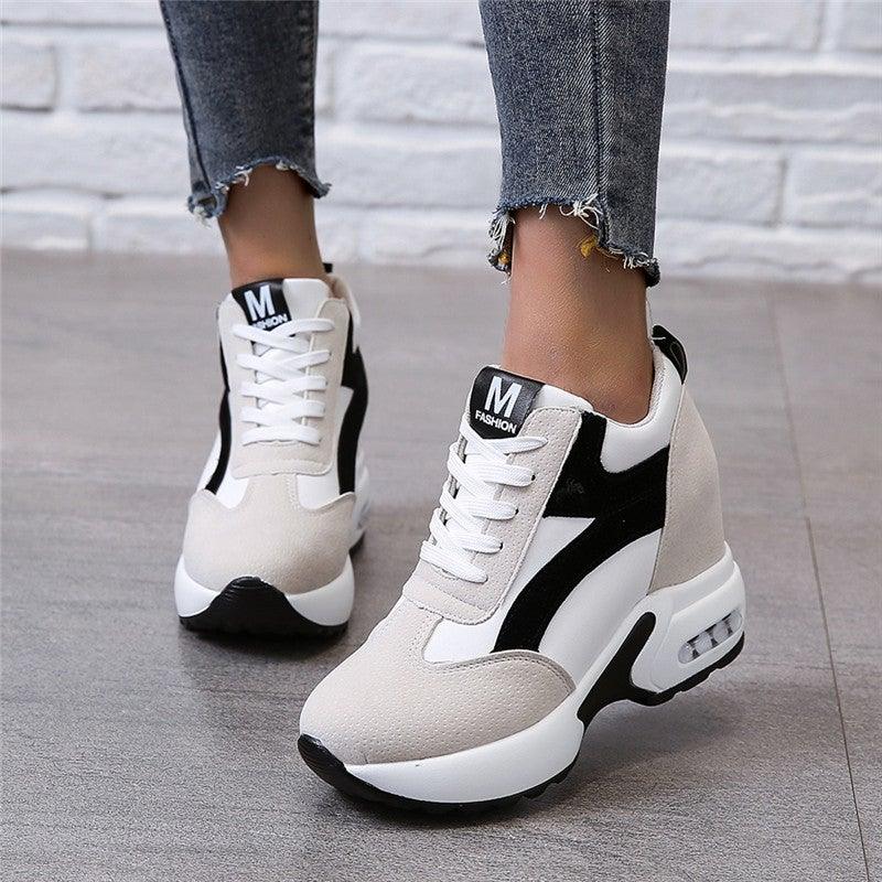 Platform sneakers Stevvex beige white black with lace-up cushioned sole on Tampa Home & Garden Store