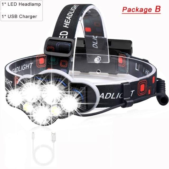 Stevvex 7-LED USB rechargeable headlamp with black strap, waterproof and adjustable on Tampa Home & Garden Store
