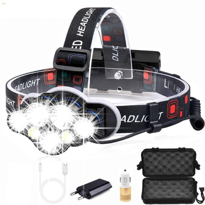 Stevvex 7-LED rechargeable USB headlamp with black strap, waterproof for outdoor camping on Tampa Home & Garden Store