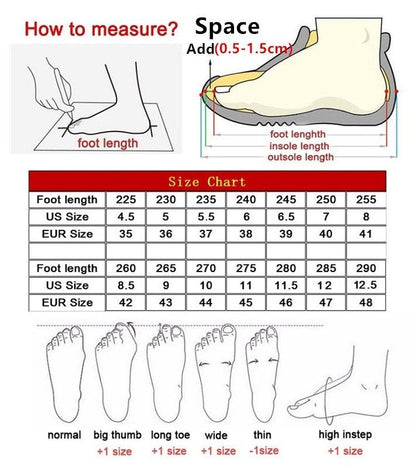 Stevvex sneakers size-guide infographic showing foot measurement steps and size chart on Tampa Home & Garden Store