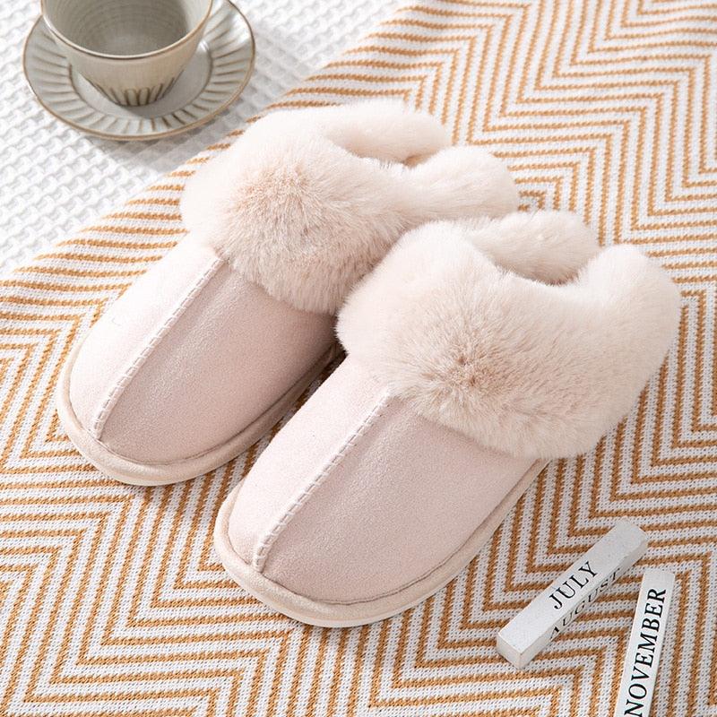 Slippers Stevvex pale pink suede with plush fur lining for women on Tampa Home & Garden Store