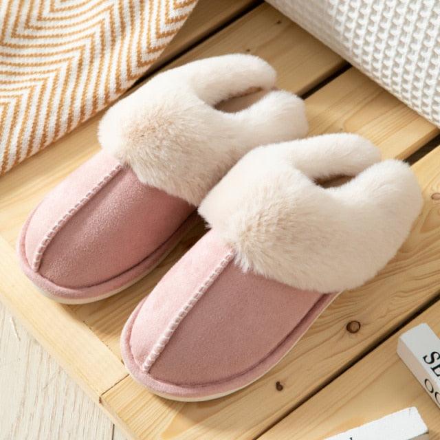 Slippers Stevvex women's pink suede leather plush fur-lined memory foam insole on Tampa Home & Garden Store