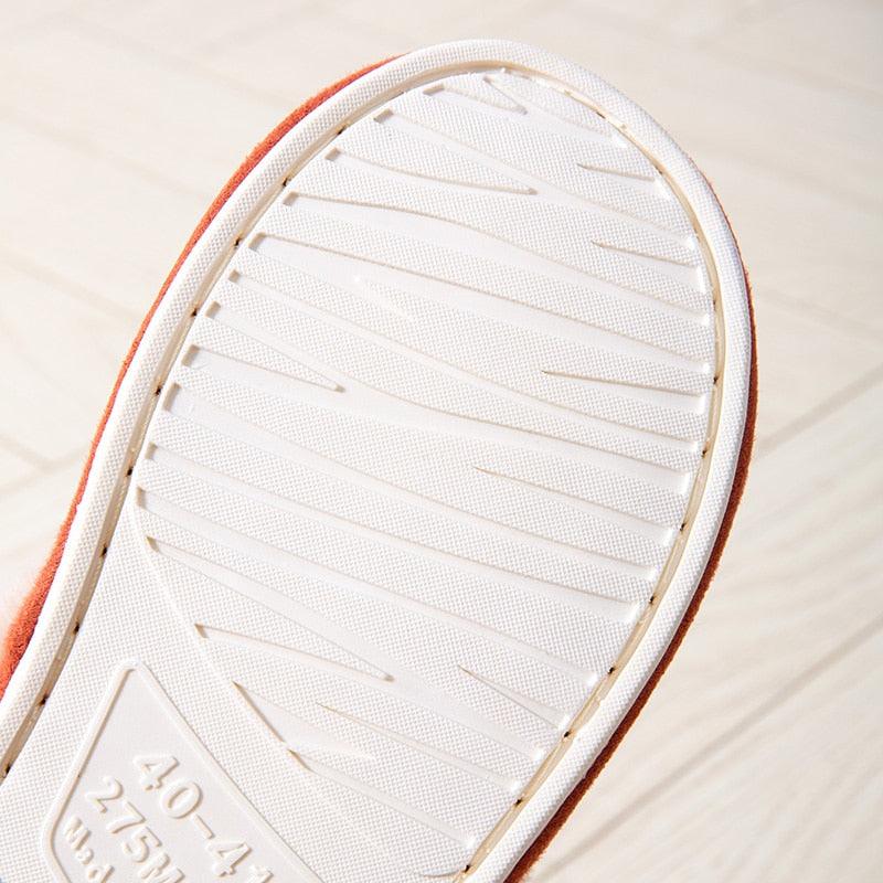 Stevvex women's slippers plush orange suede edge with white textured rubber outsole on Tampa Home & Garden Store