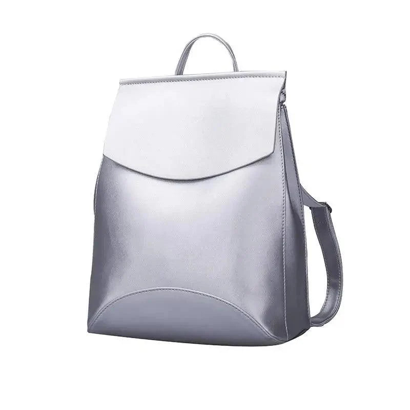 Stevvex leather backpack, metallic silver, large-capacity for women on Tampa Home & Garden Store