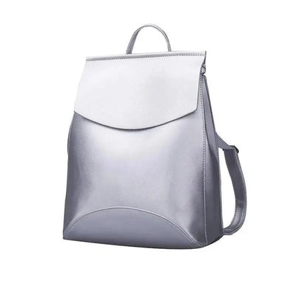 Stevvex leather backpack, metallic silver, large-capacity for women on Tampa Home & Garden Store