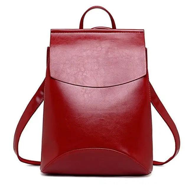 Stevvex red leather backpack with top flap and adjustable straps for large capacity on Tampa Home & Garden Store
