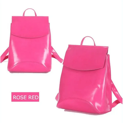 Stevvex rose red leather backpack, large-capacity glossy pink, two shown on Tampa Home & Garden Store