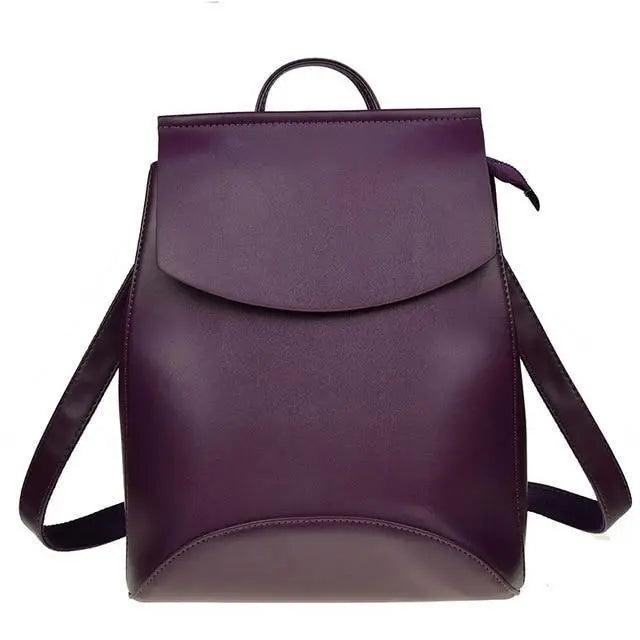 Stevvex purple leather backpack with flap, top handle and adjustable straps, large capacity on Tampa Home & Garden Store