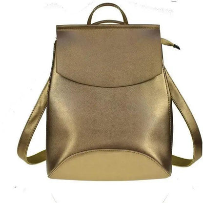 Leather backpack Stevvex ALU77184HCR in metallic gold with curved flap and top handle on Tampa Home & Garden Store