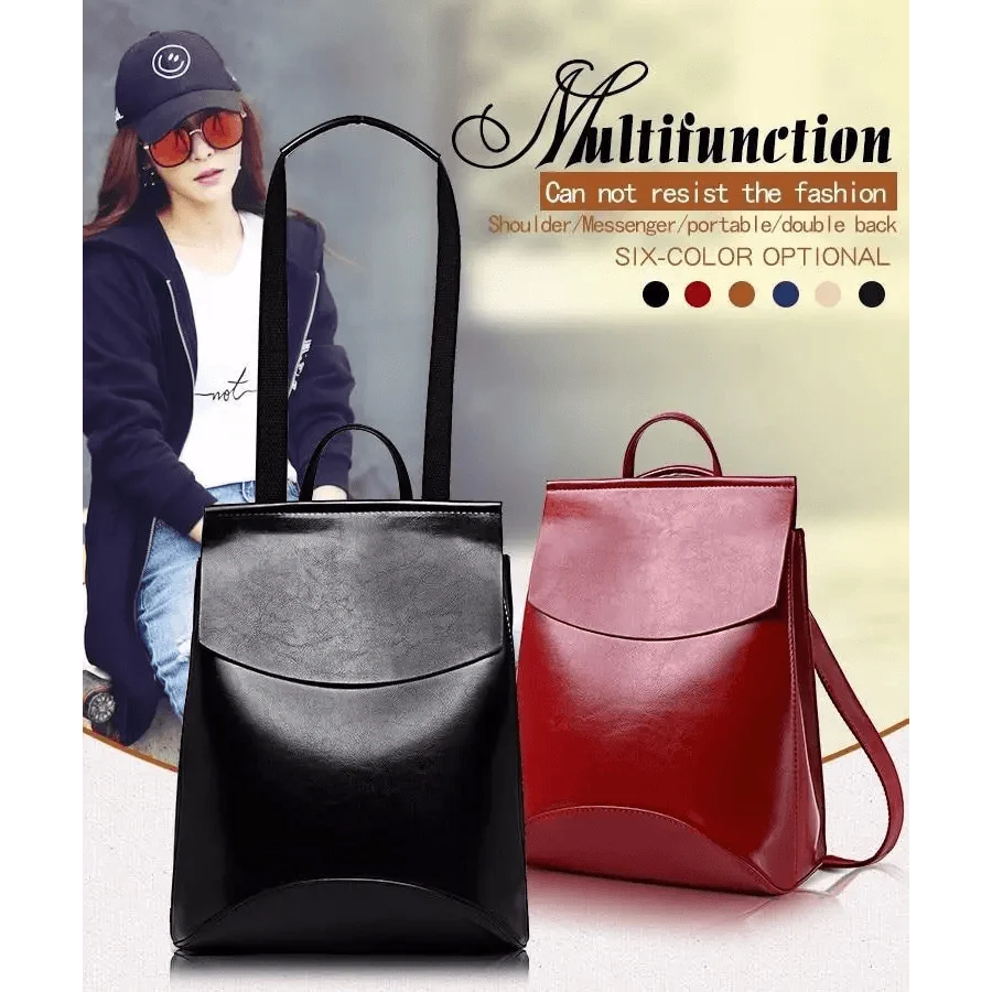 Two leather backpacks in black and red with large capacity shoulder bags for women and teens on Tampa Home & Garden Store