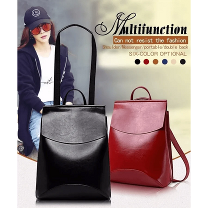 Two leather backpacks in black and red with large capacity shoulder bags for women and teens on Tampa Home & Garden Store