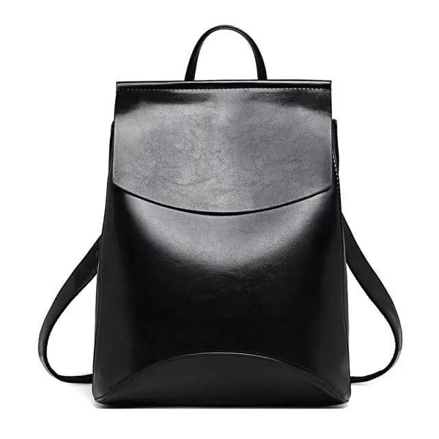 Black leather backpack with top handle and curved flap, large capacity backpack on Tampa Home & Garden Store