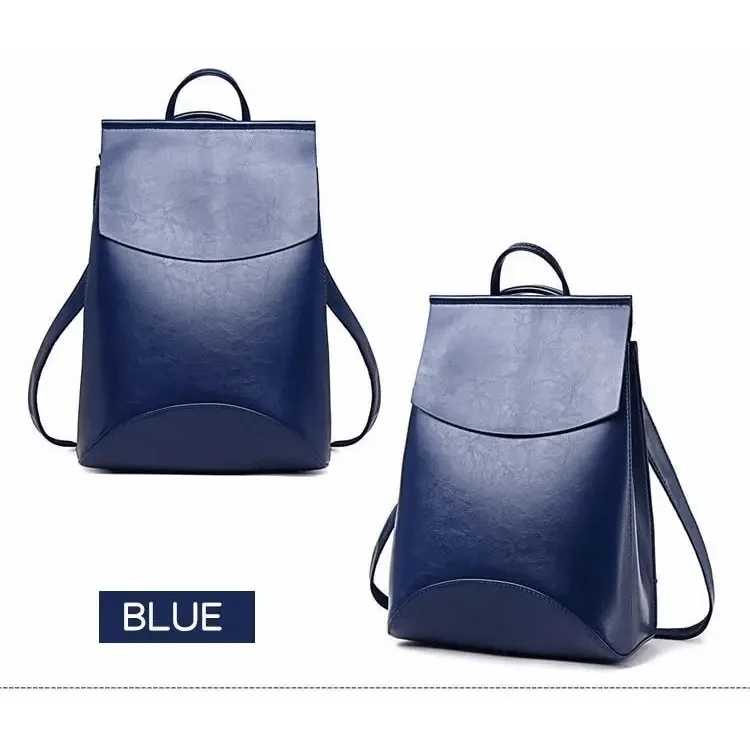 Stevvex blue leather backpacks, large capacity shoulder bagpack, pair shown on Tampa Home & Garden Store