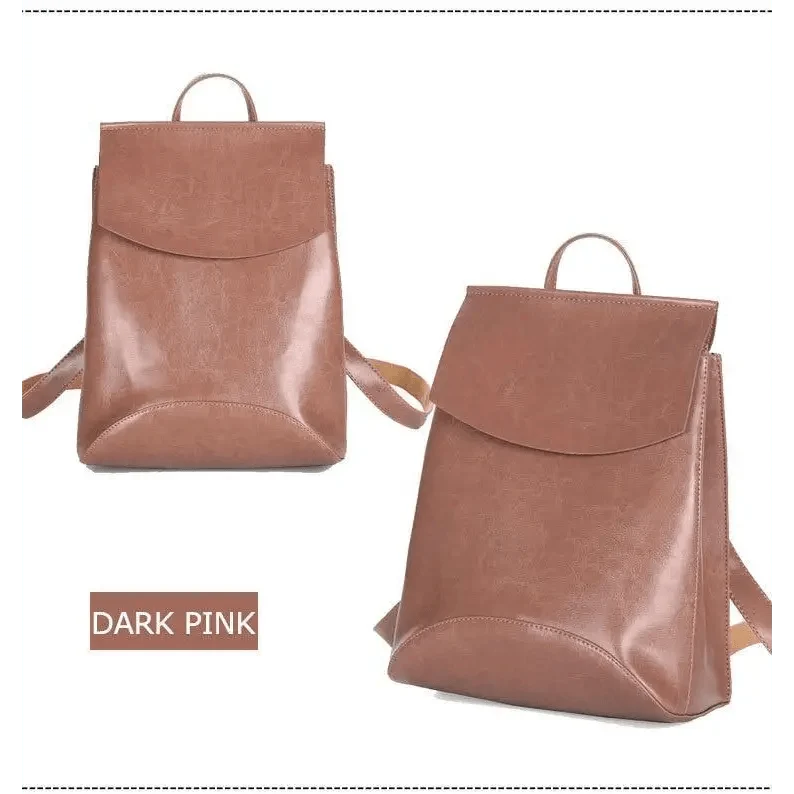 Stevvex dark pink leather backpack with flap and top handle, large capacity, two backpacks on Tampa Home & Garden Store