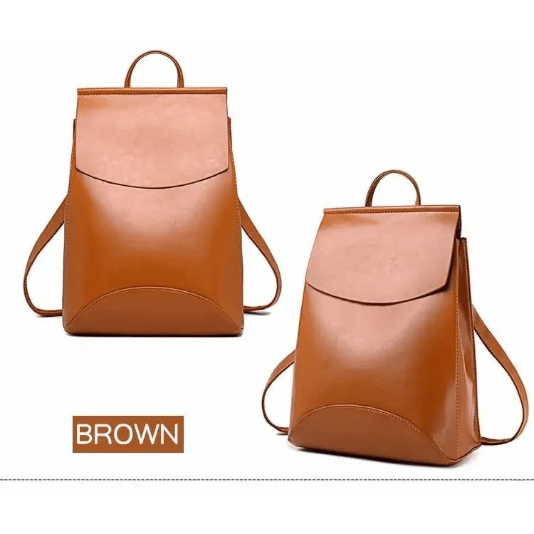 Stevvex brown leather backpacks, large-capacity fashion bags for women and teens, pair on show on Tampa Home & Garden Store