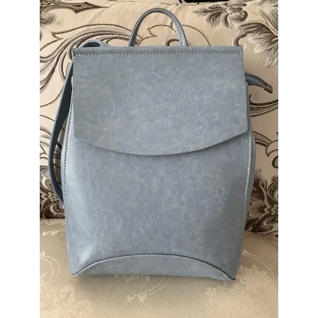 Backpack Stevvex light blue leather-style with front flap and top handle on Tampa Home & Garden Store
