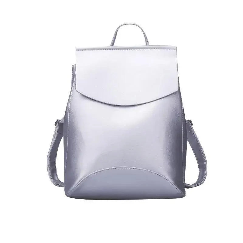 Backpack Stevvex metallic silver leather with top handle and adjustable straps, large capacity on Tampa Home & Garden Store