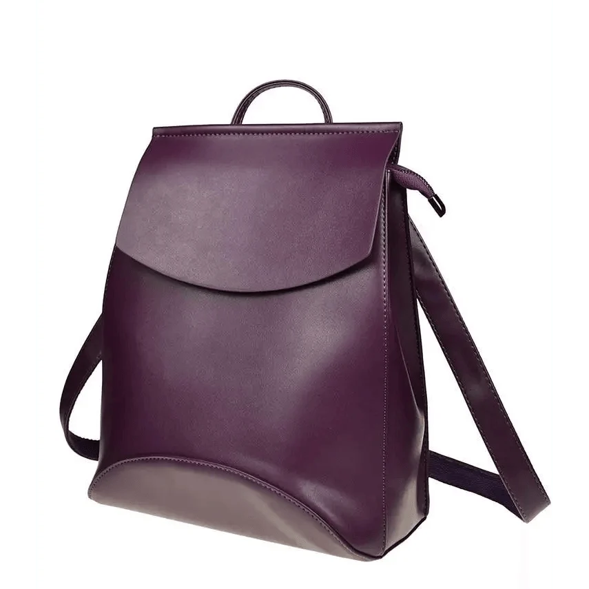 Stevvex purple leather backpack with top handle, roomy interior on Tampa Home & Garden Store