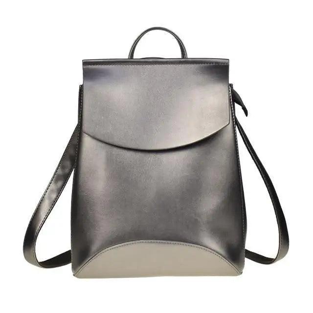 Stevvex leather backpack in metallic gray with top handle and adjustable strap on Tampa Home & Garden Store