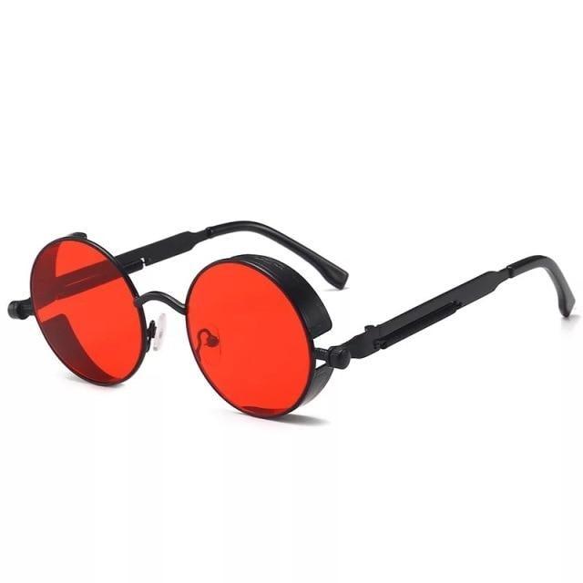 Stevvex round metal frame sunglasses with red UV400 lenses, unisex on Tampa Home & Garden Store