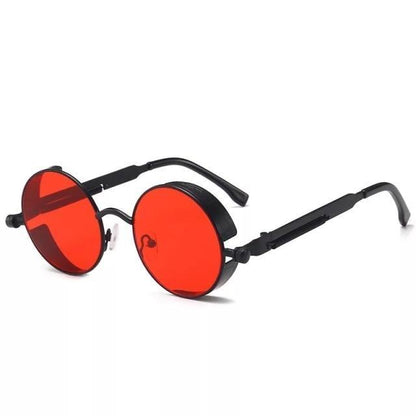 Stevvex round metal frame sunglasses with red UV400 lenses, unisex on Tampa Home & Garden Store
