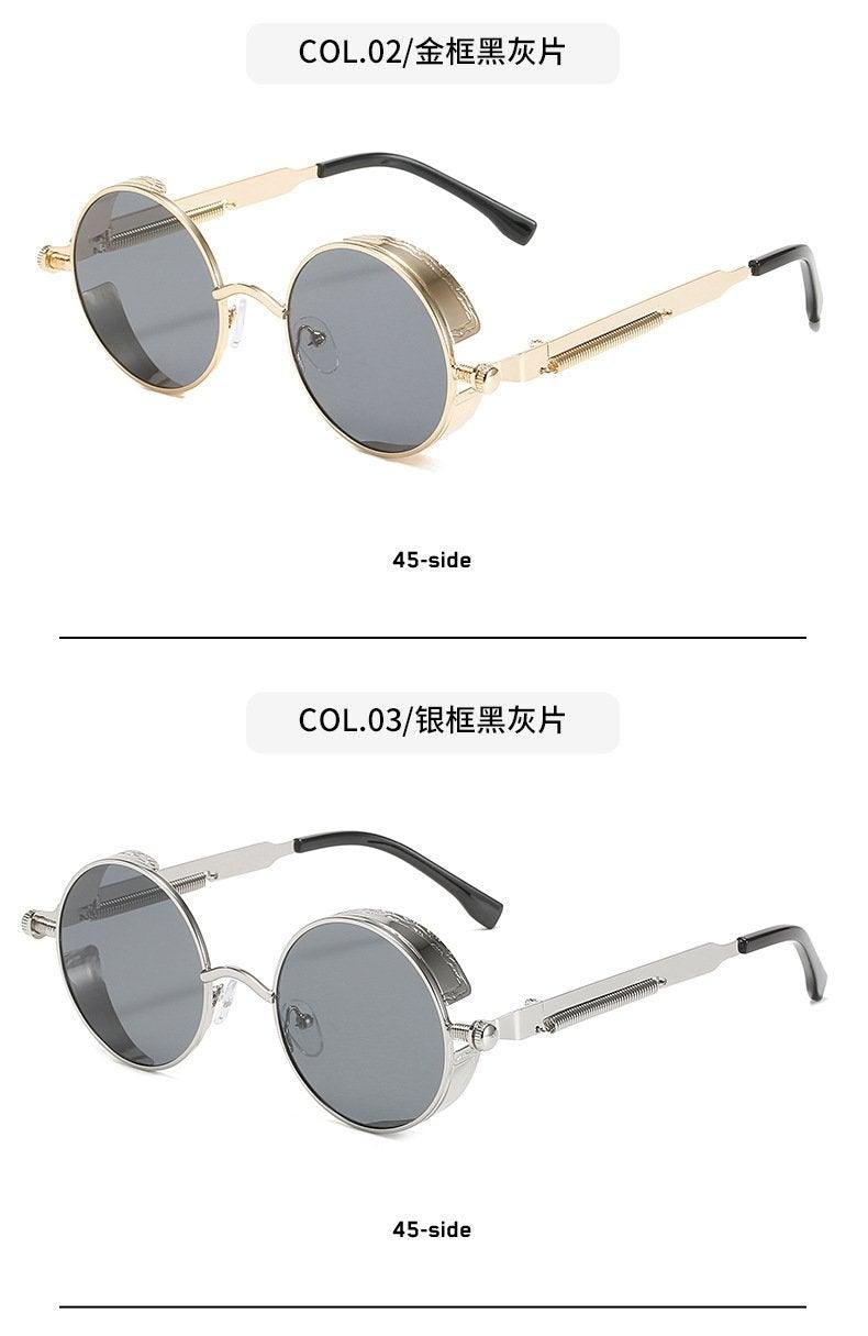 Stevvex round metal frame sunglasses gold-tone & silver-tone with gray UV400 lenses, 2 pairs on Tampa Home & Garden Store