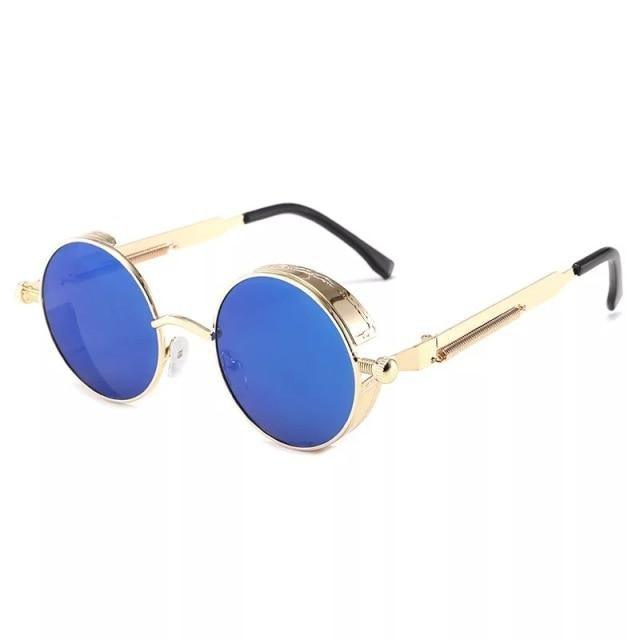 Stevvex round metal frame sunglasses with blue mirrored lenses UV400 on Tampa Home & Garden Store