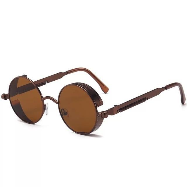 Stevvex round metal frame sunglasses brown lenses retro style UV400 on Tampa Home & Garden Store