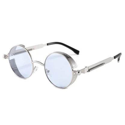 Sunglasses Stevvex with round metal frame, silver rims and blue-tinted lenses, UV400 on Tampa Home & Garden Store